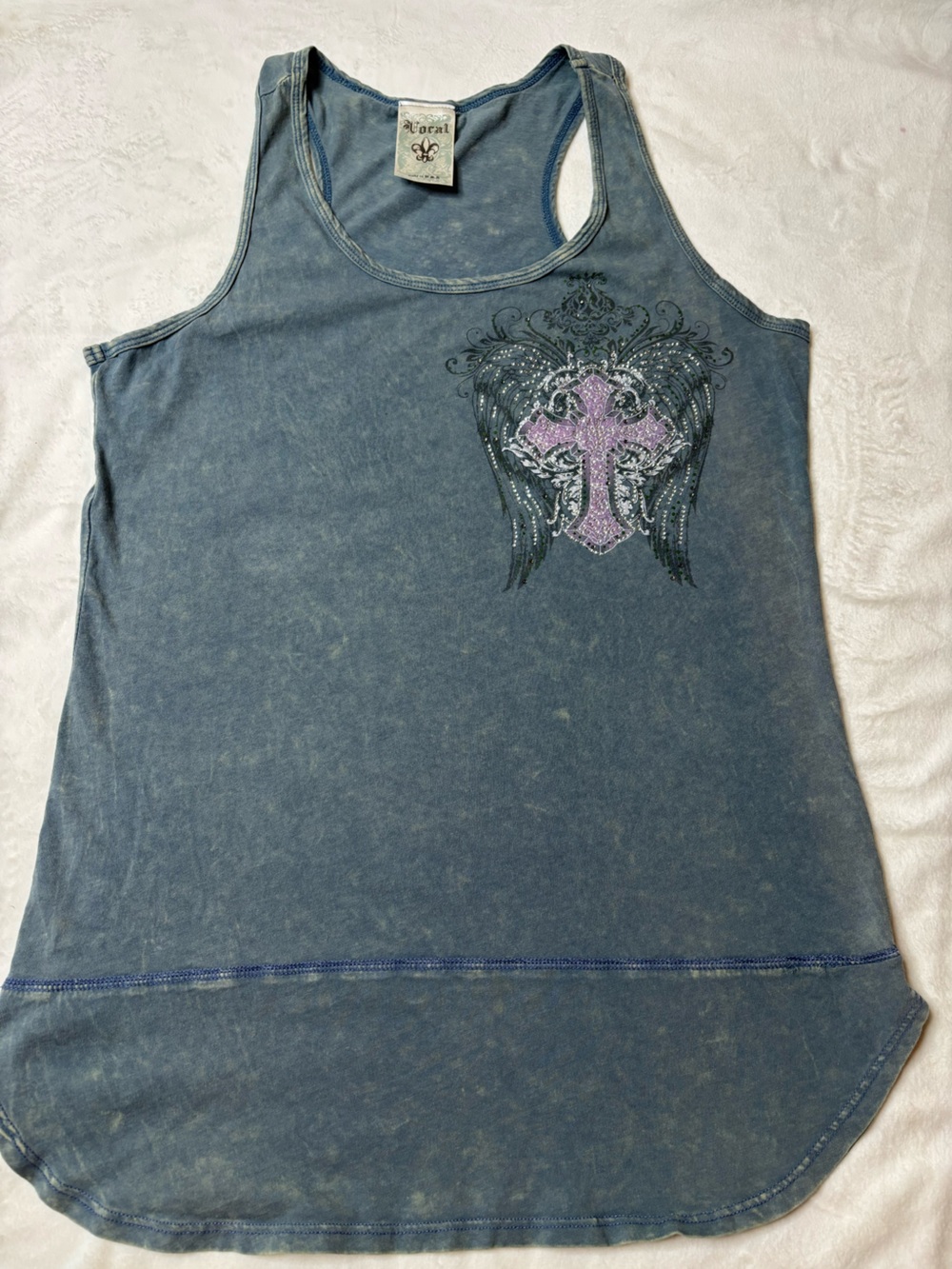 Vintage Vocal Cross Tank Top Rhinestones Y2K Made In USA Grunge Affliction Style